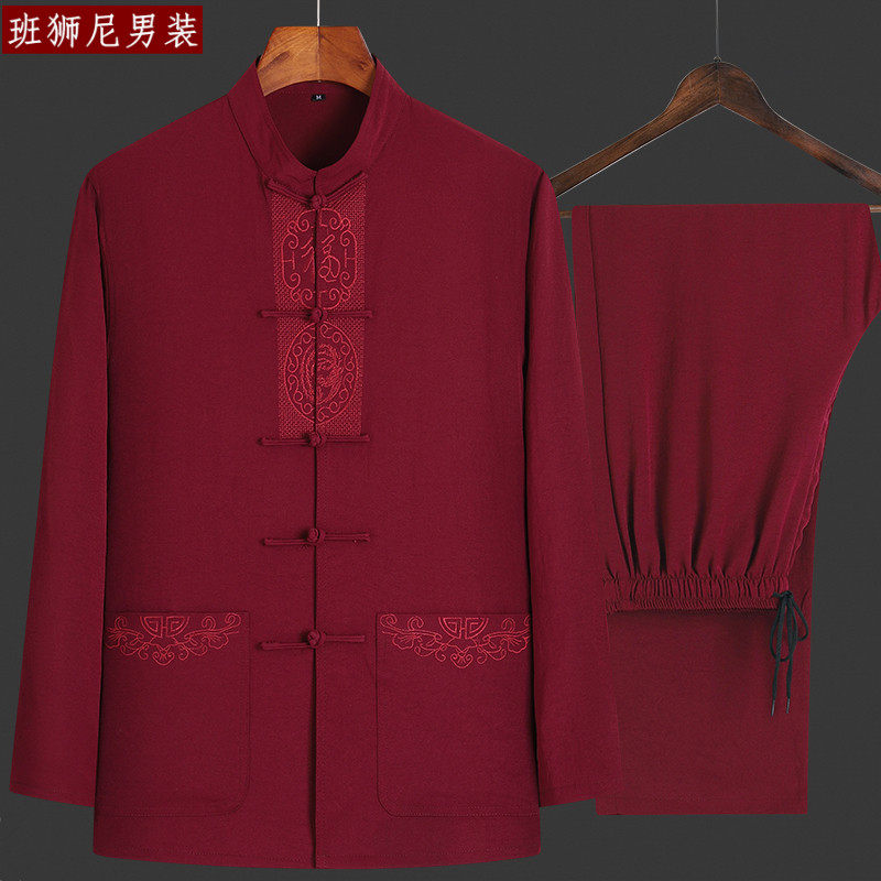 Chinese wind cotton tatton and tattoo dress male sleeve suit elderly men's clothes old grandfather dress