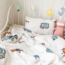 Foreign trade cotton breathable gauze spring and summer baby baby children cartoon boys and girls three-piece bedding