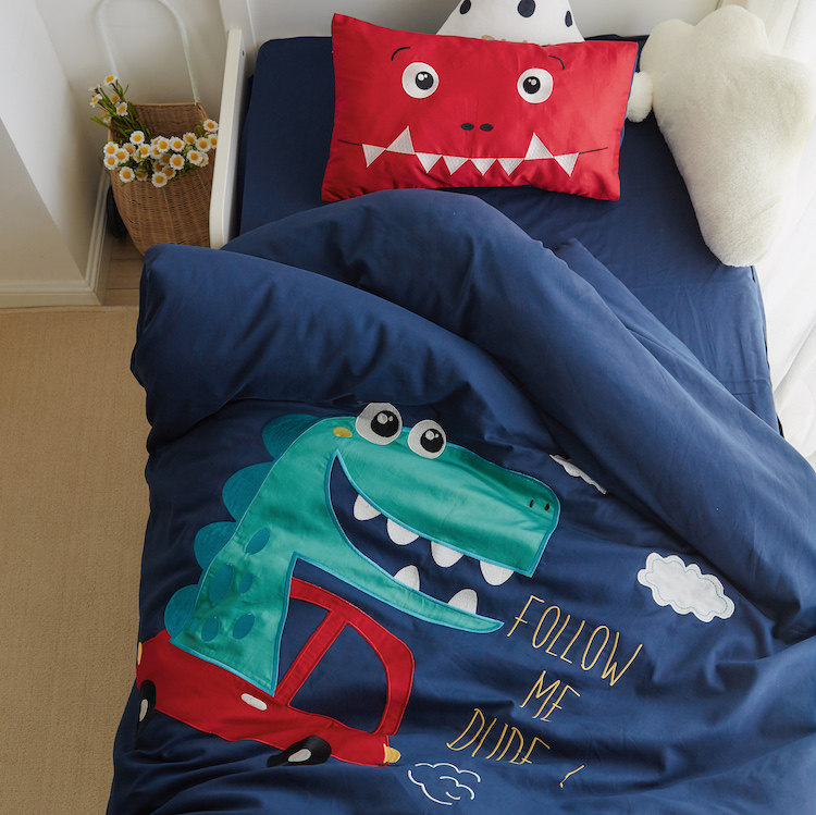 60S pure cotton cloth with embroidered children autumn and winter grinding of three sets of quilt cover single-crib 1 2 m cartoon bed products