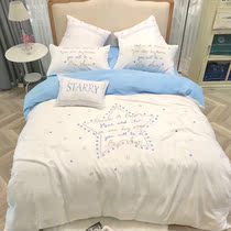 Super soft double-layer gauze four-piece cotton nude sleeping hipster stars cute princess style cotton childrens bedding