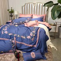 Foreign trade American embroidery flower cotton four-piece tribute satin fresh pastoral 60s long-staple cotton spring and autumn cotton bedding