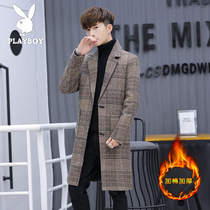 2019 Autumn Winter Playboy Mens woolen coat Teen Korean version of long slim coat plus cotton trench coat