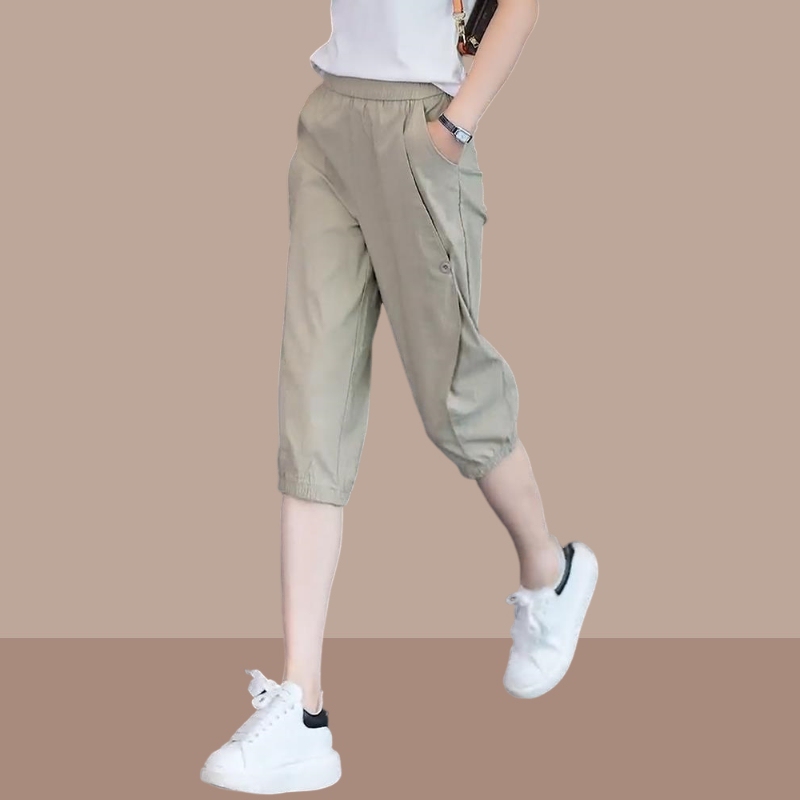 Summer New Women's Ice Silk Petite Cropped Harem Pants Slimming Casual Sports Pants High-Waisted Quick-Drying Trendy Pants