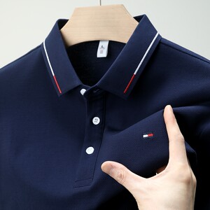 American Genuine Men's Short-Sleeved Pure Cotton Lapel Polo Shirt, Classic Pure Color T-Shirt, Business Top for Young and Middle-Aged Men