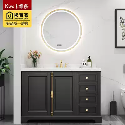 American light luxury bathroom cabinet combination solid wood washbasin basin cabinet floor-standing rock board Bath Cabinet washstand customization