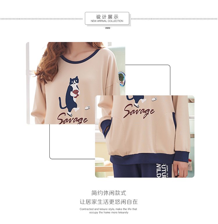 Mùa thu và mùa đông giải trí vòng cổ nữ đồ ngủ dài tay cotton Hàn Quốc tươi lớn kích thước lớn quần hoạt hình phù hợp với nhà dịch vụ bộ cotton mặc nhà