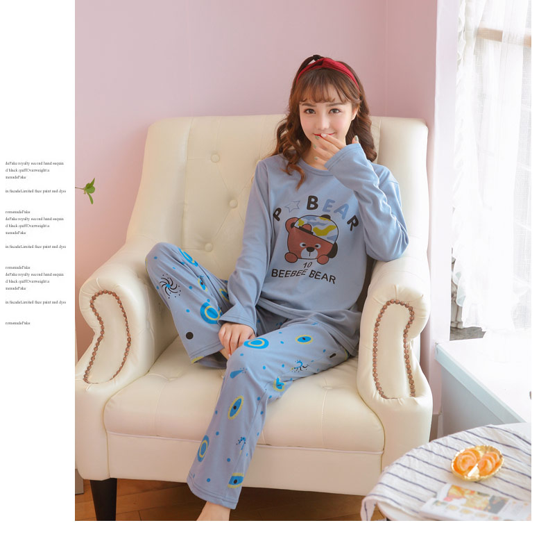 Mùa xuân và mùa hè Bộ đồ ngủ dài tay của phụ nữ cotton mui xe kích thước lớn hoạt hình mùa thu và mùa đông phụ nữ hai mảnh phù hợp với dịch vụ gia đình sinh viên ys quần áo ngủ nữ
