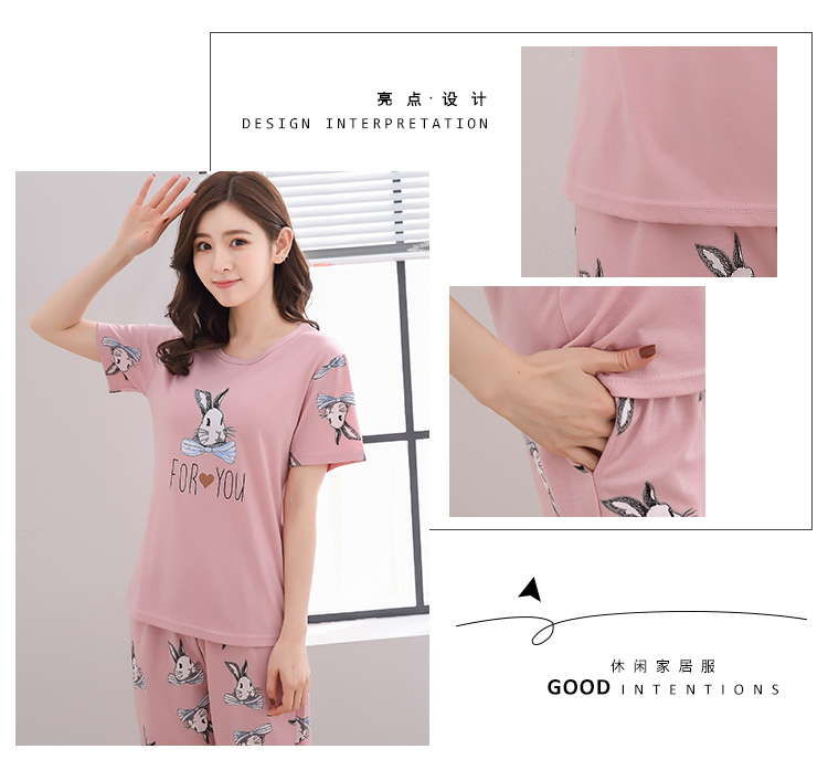 Đồ ngủ nữ mùa hè cotton ngắn tay phiên bản Hàn Quốc của quần crop top phù hợp với mùa hè quần size rộng cho học sinh pyjama nam
