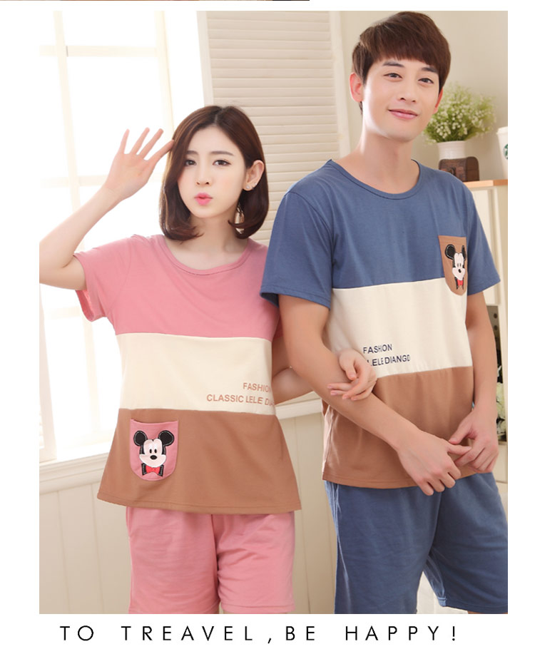 Mùa hè cặp đôi đồ ngủ nữ cotton ngắn tay ngắn phim hoạt hình dễ thương mùa hè Hàn Quốc dịch vụ nhà nam phù hợp với hai mảnh shop đồ lót