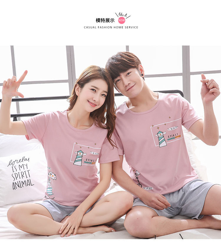 Mùa hè cặp đôi đồ ngủ nữ cotton ngắn tay ngắn phim hoạt hình dễ thương mùa hè Hàn Quốc dịch vụ nhà nam phù hợp với hai mảnh shop đồ lót