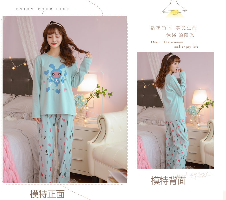 Mùa xuân và mùa hè Bộ đồ ngủ dài tay của phụ nữ cotton mui xe kích thước lớn hoạt hình mùa thu và mùa đông phụ nữ hai mảnh phù hợp với dịch vụ gia đình sinh viên ys quần áo ngủ nữ