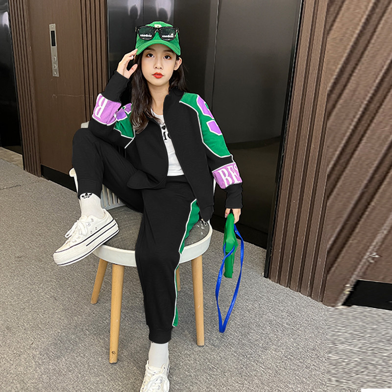 Girl Autumn Clothing Suit 2023 New Ocean Qi Women Great Boy Spring Autumn Money Children Parquet Casual Sports Two Sets Tide-Taobao
