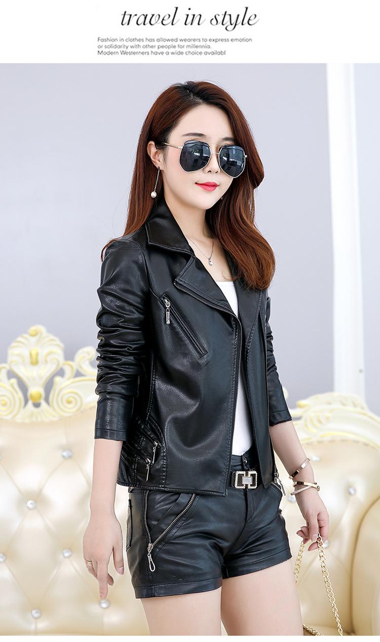 Mùa xuân 2019 và mùa thu mới kích thước lớn của phụ nữ ve áo ngắn Phần da thời trang mỏng Áo khoác da nữ Áo khoác da nữ áo da nữ