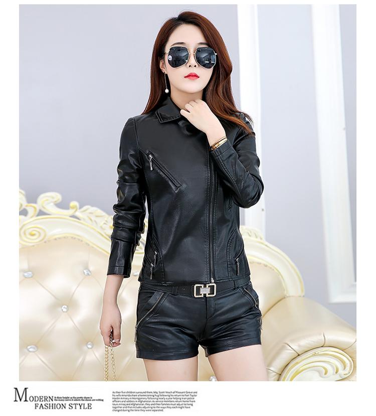 Mùa xuân 2019 và mùa thu mới kích thước lớn của phụ nữ ve áo ngắn Phần da thời trang mỏng Áo khoác da nữ Áo khoác da nữ áo da nữ