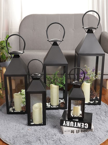 欧式简约复古户外落地风灯手提灯铁艺创意蜡烛台摆件婚庆道具马灯