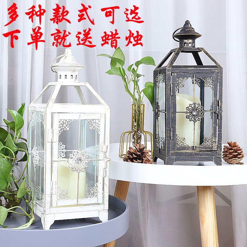Iron Art Candle Holder Swing Piece Eurostyle Hollowed-out Retro Wind Lamp Wax Candle Holder Romantic Creative Wedding Lantern Coal Oil Lamp Swing Piece