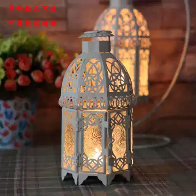 European-style wrought glass pastoral retro lamp Candlestick ornament Nordic romantic home candle holder decorative lantern