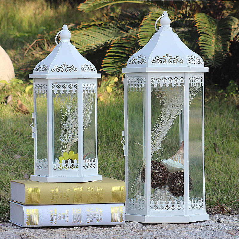Nordic Romantic Wrought iron glass vintage candle holder windproof windproof lamp Living room candle holder ornaments Wedding decoration kerosene lamp