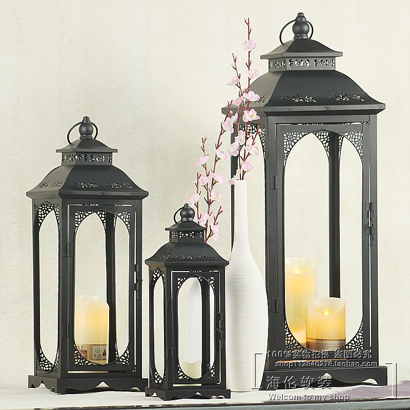 Eurostyle Iron Art Glass Windproof windproof lamp wax candle holder Courtyard Floor Home Candle Holder wedding Wedding Road Leading Coal Oil Lamp