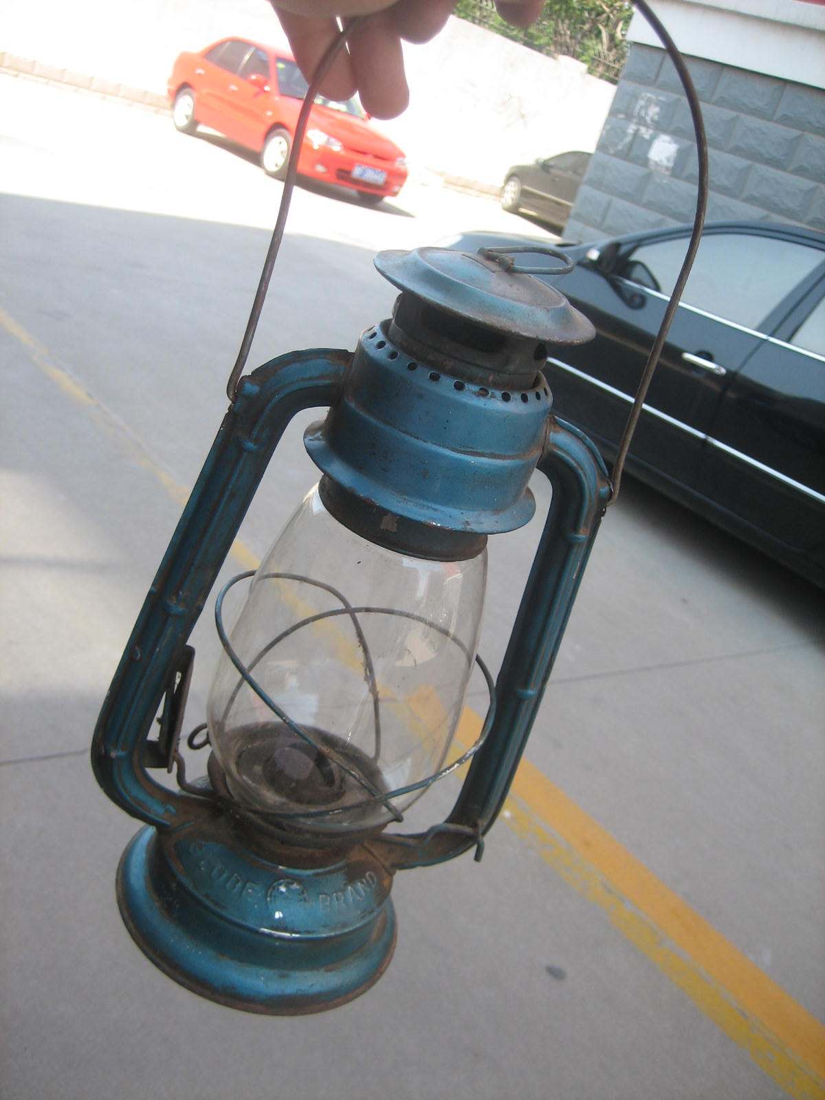 Rare nostalgic collection with English intact exit old coal oil lamp oil lamp blue light hanging lamp navigation light