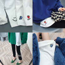 Big Meng early Spring New wear mood will be good ~ round neck embroidery bottom cotton long T-shirt girl