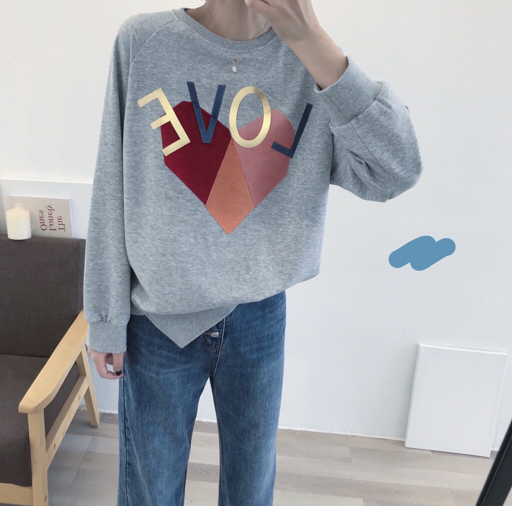 Big Cute Autumn Winter New is Romantic Season ~ Silk Suede Bronzing with irregular loose sweatshirt blouse