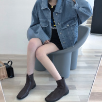 Big Meng welfare lapel small man short jacket short denim jacket carbon black light blue