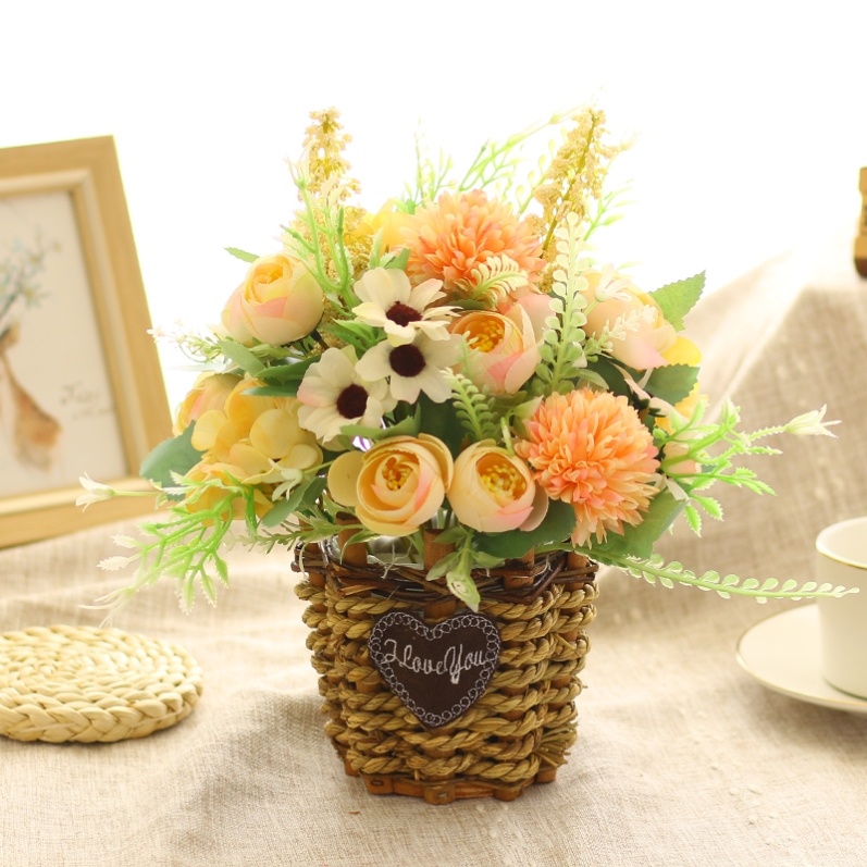 Simple pastoral simulation flower set fake flower daisy small potted flower art decoration vase dining table partition desktop decoration