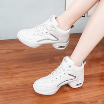 White square dance shoes leather practice dance shoes soft-soled jazz sailors autumn and winter new high-top leather dance shoes