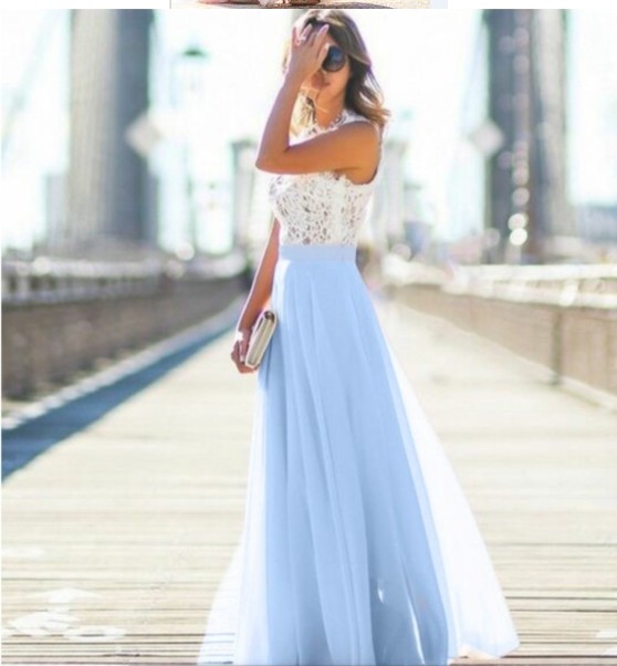 sleeveless lace stitching chiffon long dress NSYF47048