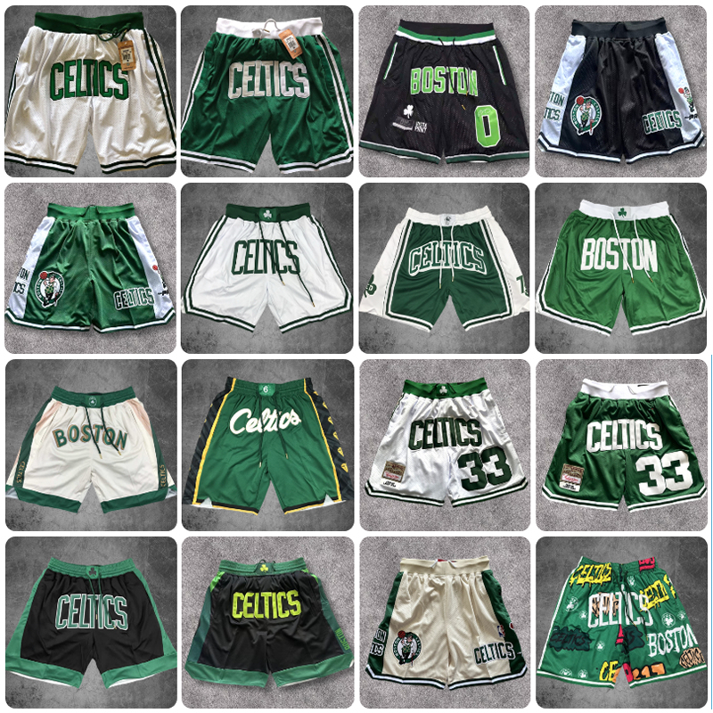 Boston Celtics Tatum Shorts Bird Retro Embroidered American High Street Basketball Shorts Training Five-Point Pocket Shorts