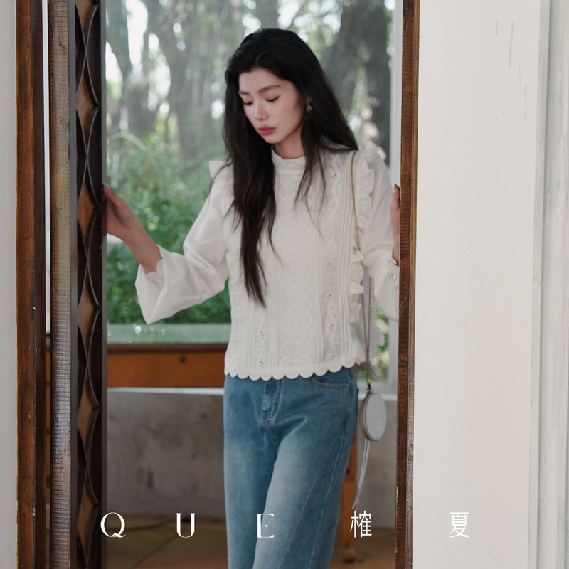 Quesha 420,000 Stitches High-Density Embroidery Lace Top, the Beauty of Intricate Craftsmanship, Elegant and Intellectual with Ruffled Edges