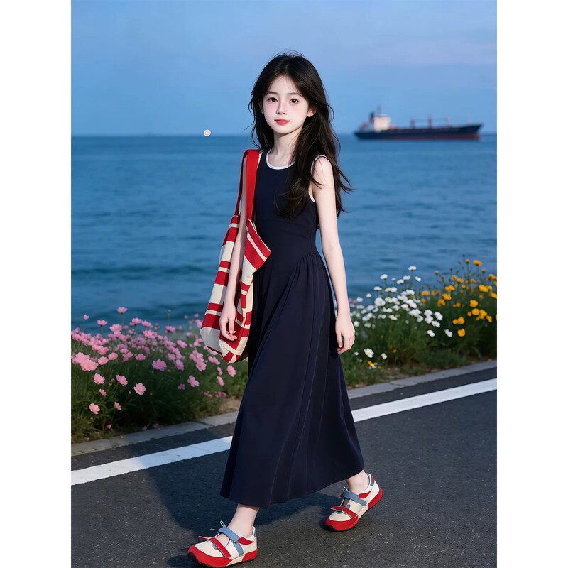 Girls' Dress Summer 2026 New Style Children's Super Stylish French Hepburn Style Tank Dress for Older Girls Princess Dress