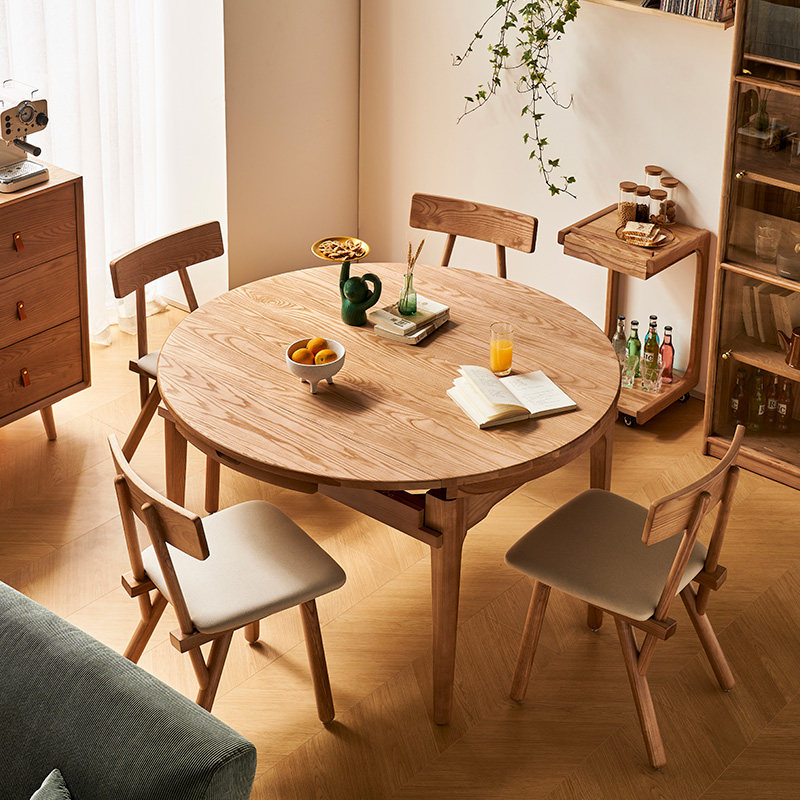 White wax wood table Nordic wind telescopic table small family type living room Foldable home square-purpose solid wood round table-Taobao