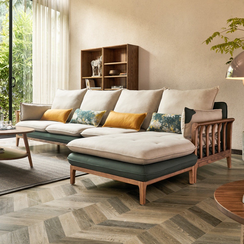 Solid Wood Cloth Art Sofa Modern Simplicity Your Princess Corner Sofa Large Family Type White Wax Wood Nordic Solid Wood Sofa Living Room-Taobao