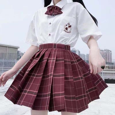 taobao agent White student pleated skirt, Japanese school skirt, cute fresh bra top, with short sleeve, suitable for teen