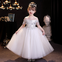 High-end Childrens Gown Princess Dresses Summer Ocean Air Fluffy Skirt Flower Boy Wedding Little Girl Host Piano Play