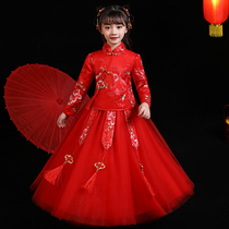 Han Fu Girl Autumn Clothing China Wind Qipao Children Ancient Wind Tang Dress Superfairy Skirt little girl red ancient dress dress