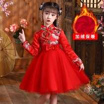 Beiyr clothes girl hanfu red children winter dress plus suede thickened china wind qipao skirt dont dress winter new year dress