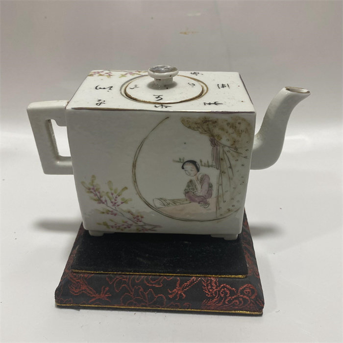 Peach blossom Beauty Pink Pink Rectangular Tea Pot Antique Ancient Play Porcelain Collection Swing Old Goods-Taobao