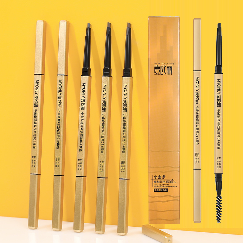 Small Gold Bar Double-Headed Eyebrow Pencil with Extremely Fine Head, Stereo, Long-Lasting, Waterproof, Sweat-Proof, Non-Smudged, Triangular Head, Small Gold Chopsticks Eyebrow Pencil