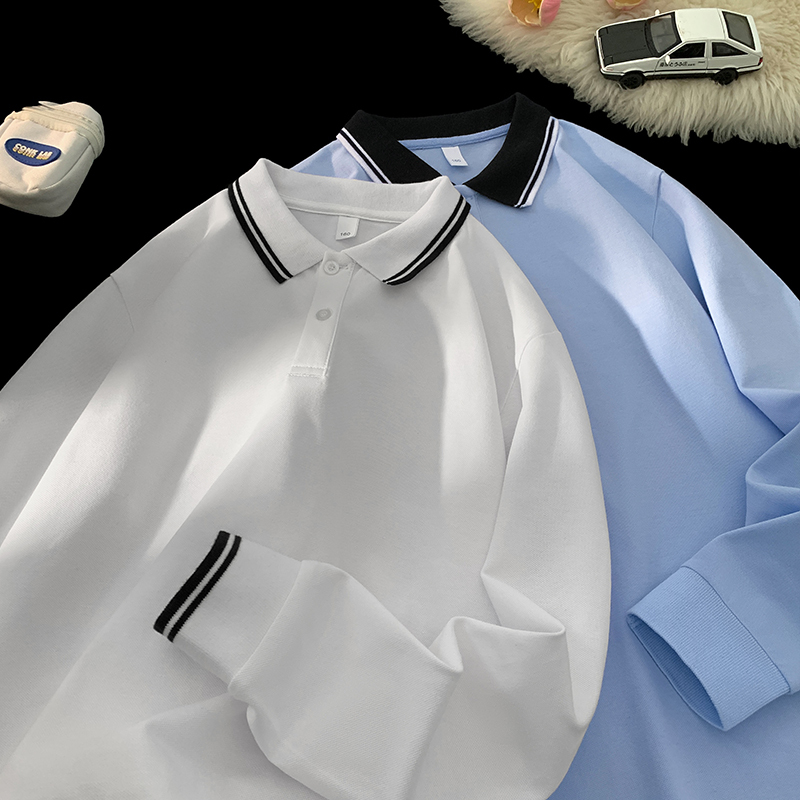 School Uniform Polo Shirt for Boys and Girls, Spring and Autumn Long-Sleeved Junior High School T-Shirt, Pure Cotton Lapel Bottoming Shirt, Kidsren's Primary School Class Uniform