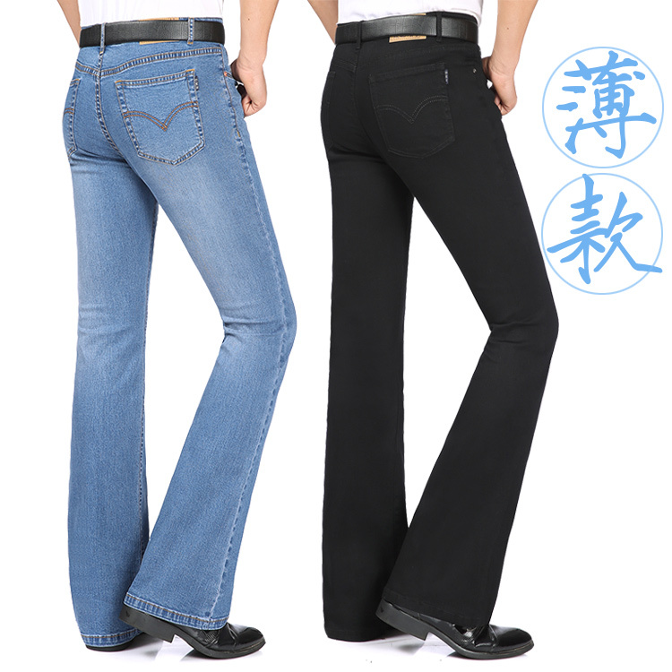 New Summer Ultra-Thin Men's Mid-Waist Stretch Slim Fit Flared Pants Fashionable Classic Bootcut Jeans with Flared Hems