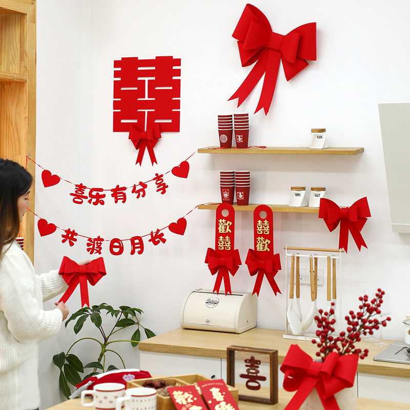 Wedding House Arrangement Suit Butterfly Knot Male female Fang Living Room Package Advance sensation Net Red-ins Wind New Room Background Wall