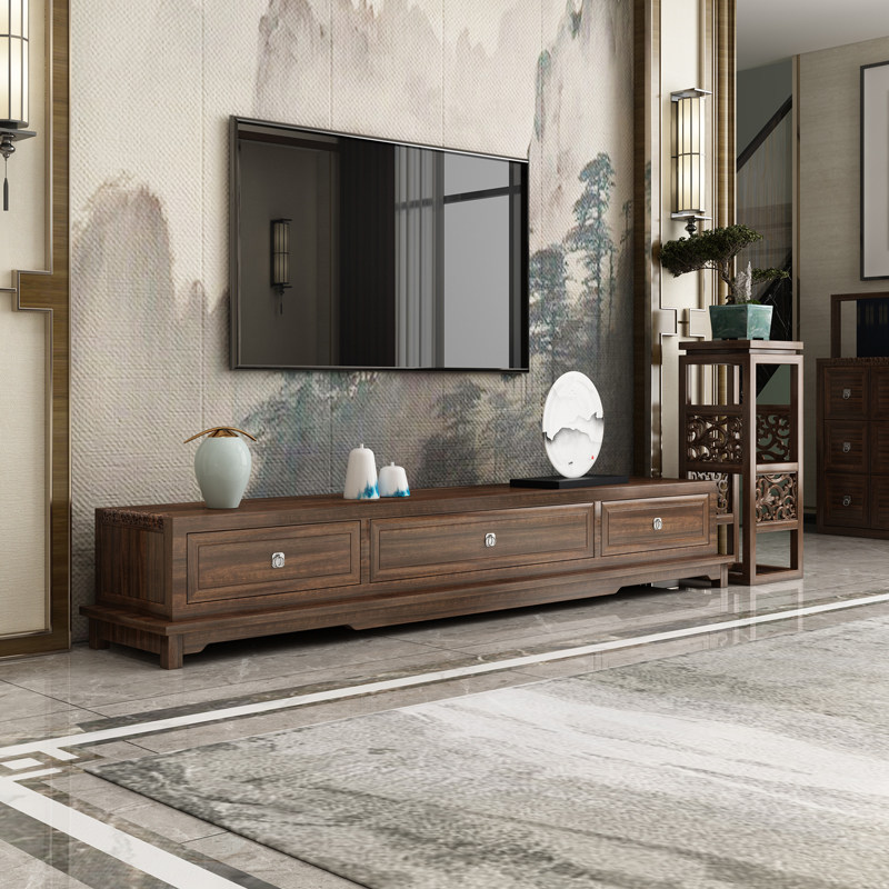 New Chinese solid wood TV cabinet coffee table combination living room wall cabinet set side cabinet modern minimalist furniture cabinet floor cabinet
