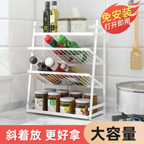 Kitchen supplies oil salt sauce and vinegar storage shelf countertop multi-layer non-perforated multifunctional seasoning rack
