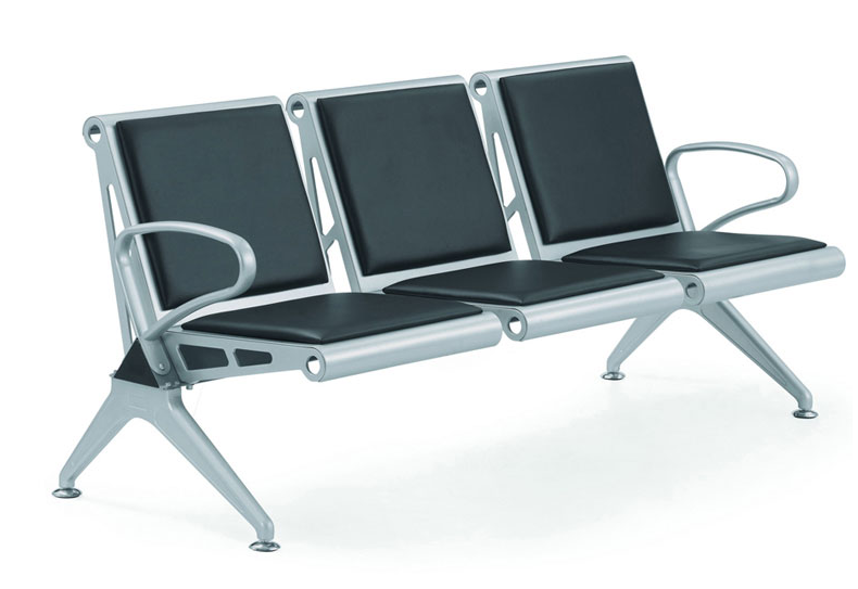 Row of stainless steel chairs airport leather cushions public waiting three-seat waiting accessories special project infusion