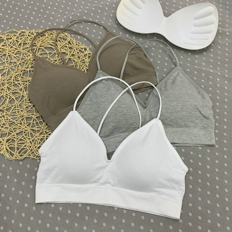 Underwear women's vertical stripes net red hot cross thin shoulder straps bottoming beautiful back gathered tube top sling no steel ring wrapped chest