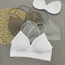 Lingerie Female Vertical Stripe Mesh Red Burst with cross fine shoulder strap Bottom Beauty Back Poly Woo Smear with no steel ring wrapped in chest