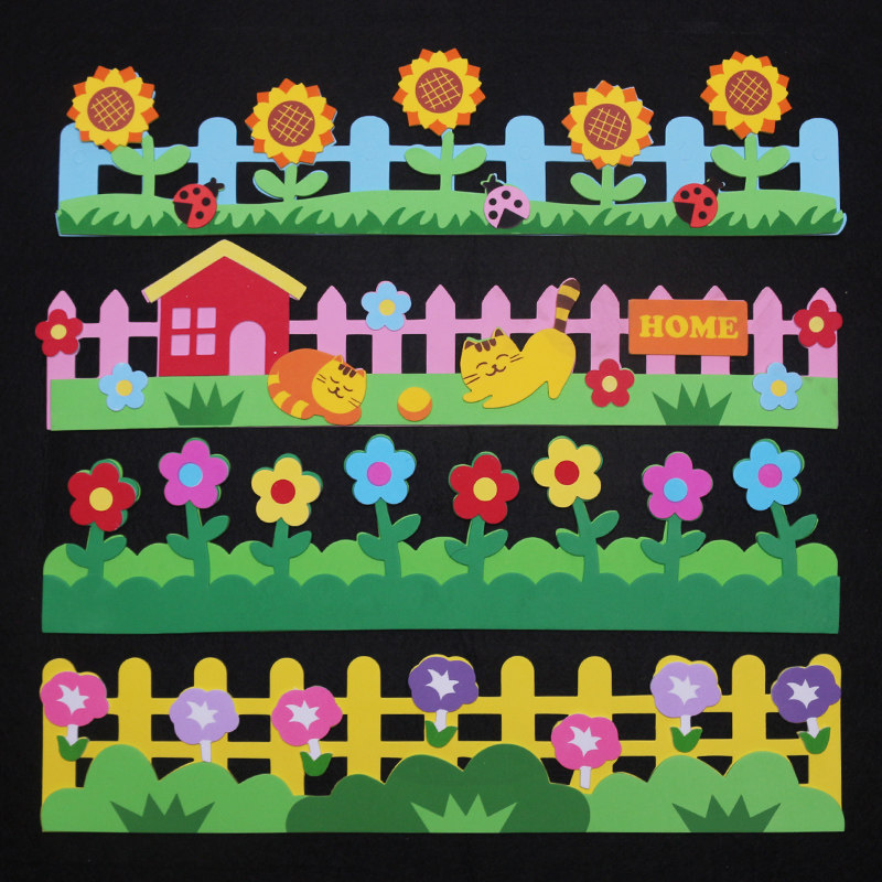Kindergarten primary school classroom environment decoration flowers and plants foam fence three-dimensional wall stickers blackboard lace decorative railing